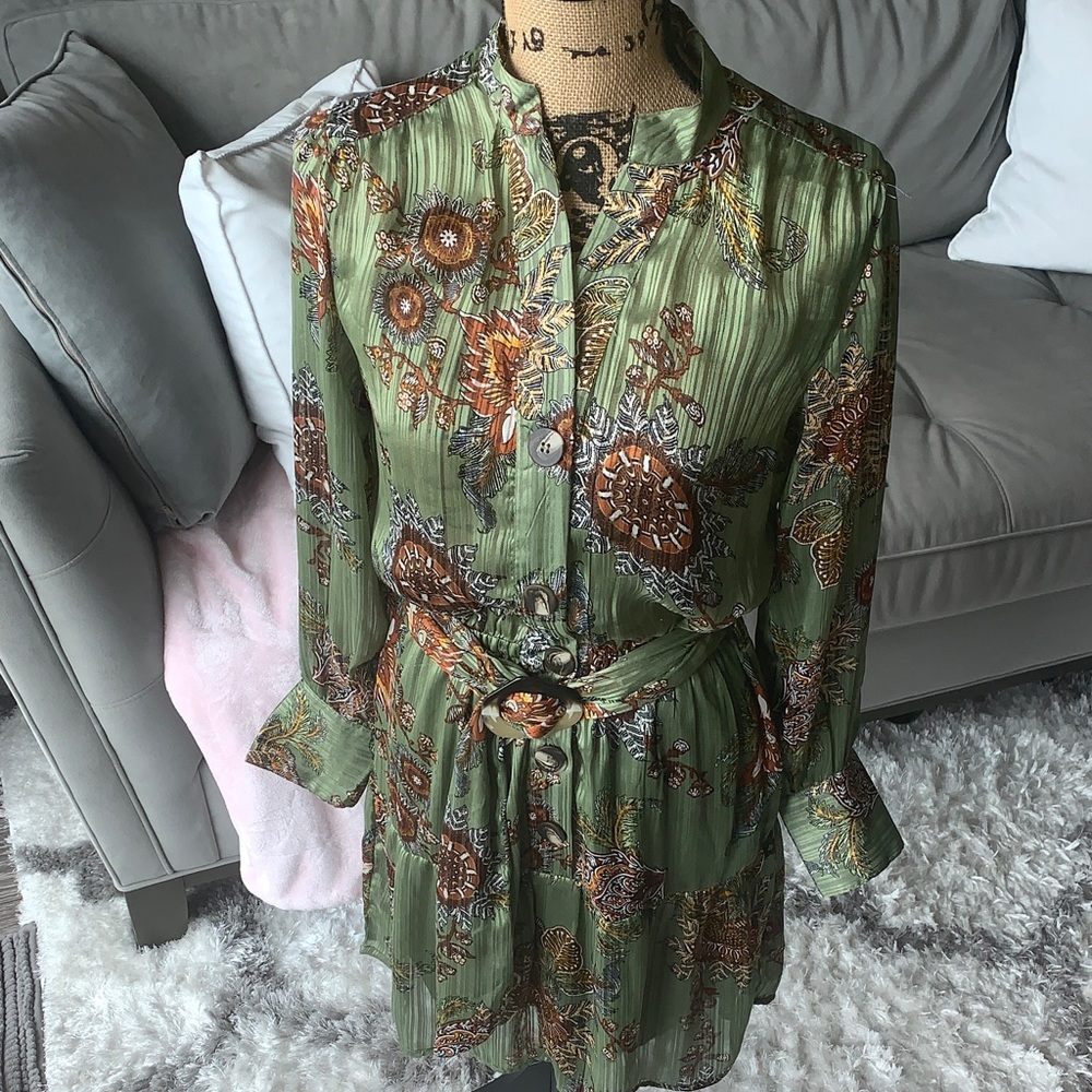 Boston Proper Green Floral Dress